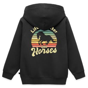 Pferd Pferde - Kinder Premium Organic Zip Hoodie - Schwarz - Hinten - AI Model Kid Male (0cm)