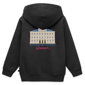 Weimar, Historisches Rathaus, Deutschland - Kinder Premium Organic Zip Hoodie - Schwarz - Hinten - AI Model Kid Male (0cm)