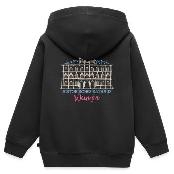 Weimar, historisches Rathaus, Strichzeichnung - Kinder Premium Organic Zip Hoodie - Schwarz - Hinten - AI Model Kid Male (0cm)