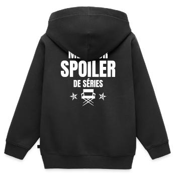spoiler, fan de cinéma, fan de séries - Sweat Premium à capuche zippé enfant bio - noir - Dos - AI Model Kid Male (0cm)