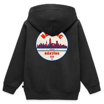 Beijing Nanjing Skyline Vintage Round - Kids Premium Organic Zip-up Hoodie - black - Back - AI Model Kid Male (0cm)