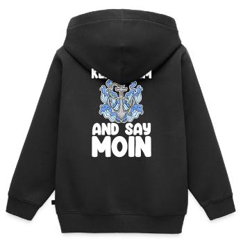North Sea Low German Saying Moin - Kids Premium Organic Zip-up Hoodie - black - Back - AI Model Kid Male (0cm)
