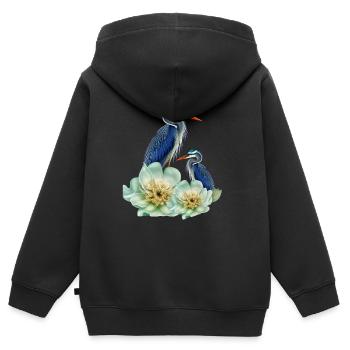 Der elegante Kranich mit Blumen - Kinder Premium Organic Zip Hoodie - Schwarz - Hinten - AI Model Kid Male (0cm)