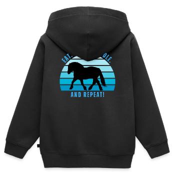 Kaltblut im Trab - Sonnenuntergang im Retro-Stil - Kinder Premium Organic Zip Hoodie - Schwarz - Hinten - AI Model Kid Male (0cm)