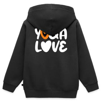 Yoga Love Heart Citation Fan Méditation Écriture manuscrite - Sweat Premium à capuche zippé enfant bio - noir - Dos - AI Model Kid Male (0cm)