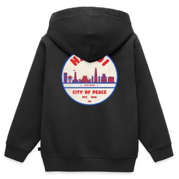 Hanoi City of Peace Badge Stadtlandschaft - Kinder Premium Organic Zip Hoodie - Schwarz - Hinten - AI Model Kid Male (0cm)