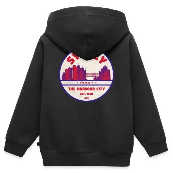 Sydney Skyline Badge - Sweat Premium à capuche zippé enfant bio - noir - Dos - AI Model Kid Male (0cm)