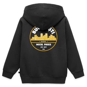 Insigne Micul Paris de Bucarest - Sweat Premium à capuche zippé enfant bio - noir - Dos - AI Model Kid Male (0cm)