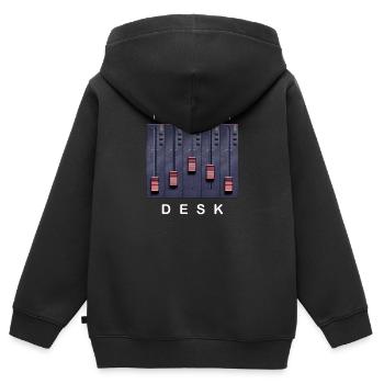 Ich bin an meinem Schreibtisch Mischpult Design - Kinder Premium Organic Zip Hoodie - Schwarz - Hinten - AI Model Kid Male (0cm)
