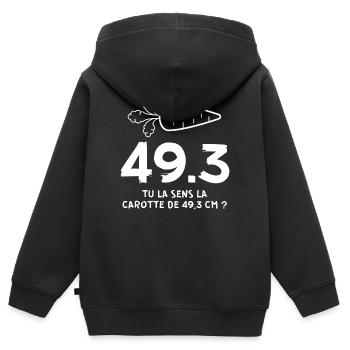 retraite, réforme des retraites, 49 3 - Sweat Premium à capuche zippé enfant bio - noir - Dos - AI Model Kid Male (0cm)