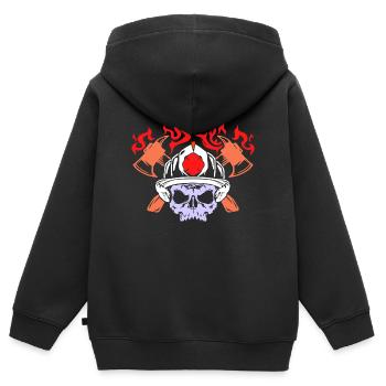 Feuerwehrhelm Feuerwehr Brandschutz Feuer Brennen - Kinder Premium Organic Zip Hoodie - Schwarz - Hinten - AI Model Kid Male (0cm)