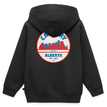 Calgary Skyline Vintage - Sweat Premium à capuche zippé enfant bio - noir - Dos - AI Model Kid Male (0cm)
