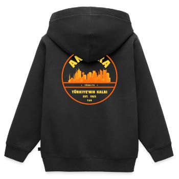 Logo rétro de la Skyline d’Ankara - Sweat Premium à capuche zippé enfant bio - noir - Dos - AI Model Kid Male (0cm)