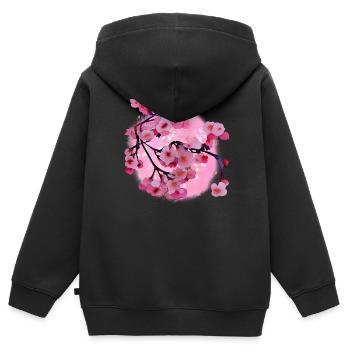 Japanische Kirschblüten Kunst - Kinder Premium Organic Zip Hoodie - Schwarz - Hinten - AI Model Kid Male (0cm)