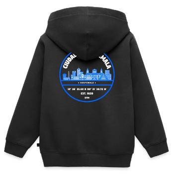 Bleu skyline de Guatemala City - Sweat Premium à capuche zippé enfant bio - noir - Dos - AI Model Kid Male (0cm)