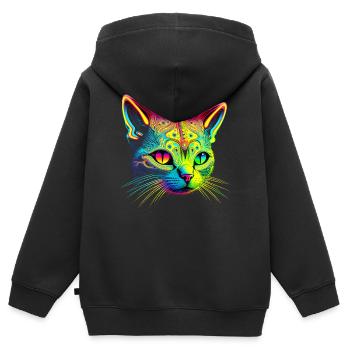 Chat extraterrestre - Sweat Premium à capuche zippé enfant bio - noir - Dos - AI Model Kid Male (0cm)