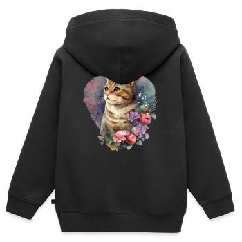 Katze Katzen Cat Kätzchen Mieze Liebe Herz - Kinder Premium Organic Zip Hoodie - Schwarz - Hinten - AI Model Kid Male (0cm)