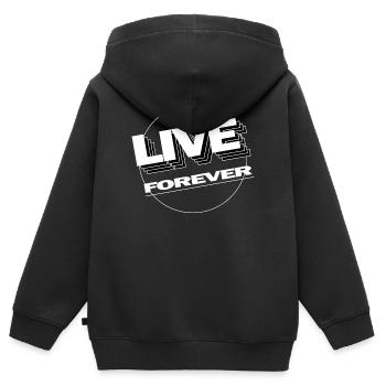LIVE FOREVER - Kinder Premium Organic Zip Hoodie - Schwarz - Hinten - AI Model Kid Male (0cm)