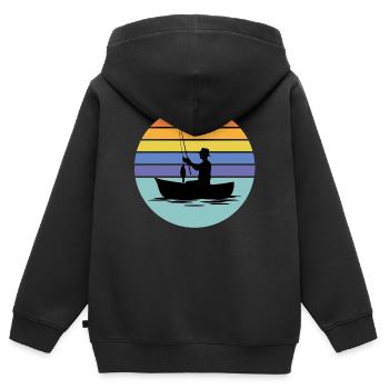 Angeln, Fischer, Angelrute - Kinder Premium Organic Zip Hoodie - Schwarz - Hinten - AI Model Kid Male (0cm)