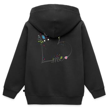 Toi et moi liés par le tendre lien de l’amour - Sweat Premium à capuche zippé enfant bio - noir - Dos - AI Model Kid Male (0cm)