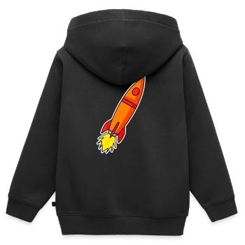 Fusée Orange - Sweat Premium à capuche zippé enfant bio - noir - Dos - AI Model Kid Male (0cm)