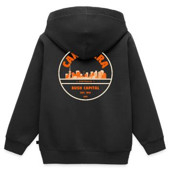 Canberra Skyline Abzeichen - Kinder Premium Organic Zip Hoodie - Schwarz - Hinten - AI Model Kid Male (0cm)