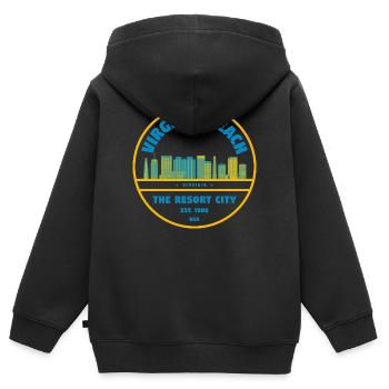 Virginia Beach Skyline Logo - Kinder Premium Organic Zip Hoodie - Schwarz - Hinten - AI Model Kid Male (0cm)