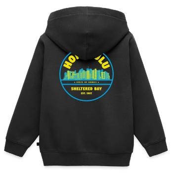 Honolulu Skyline Retro Abzeichen - Kinder Premium Organic Zip Hoodie - Schwarz - Hinten - AI Model Kid Male (0cm)