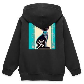 Néon Spirale Chat Art déco - Sweat Premium à capuche zippé enfant bio - noir - Dos - AI Model Kid Male (0cm)