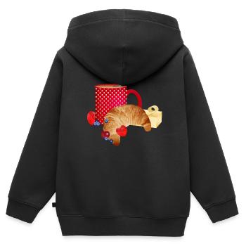 Petit déjeuner nature morte avec croissant, café, baies - Sweat Premium à capuche zippé enfant bio - noir - Dos - AI Model Kid Male (0cm)
