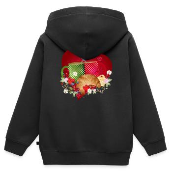 Petit-déjeuner pour deux avec croissant, café et baies - Sweat Premium à capuche zippé enfant bio - noir - Dos - AI Model Kid Male (0cm)