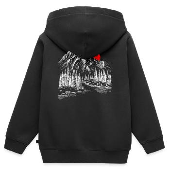 Purpurrote Sonne über schneebedeckten Gipfeln - Kinder Premium Organic Zip Hoodie - Schwarz - Hinten - AI Model Kid Male (0cm)