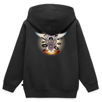 Jukebox au look rétro avec piano à queue et disques - Sweat Premium à capuche zippé enfant bio - noir - Dos - AI Model Kid Male (0cm)
