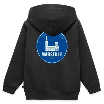 Logo de la ville bleue de Marseille - Sweat Premium à capuche zippé enfant bio - noir - Dos - AI Model Kid Male (0cm)
