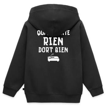 dormir, fatigué, grasse matinée, pas du matin - Sweat Premium à capuche zippé enfant bio - noir - Dos - AI Model Kid Male (0cm)