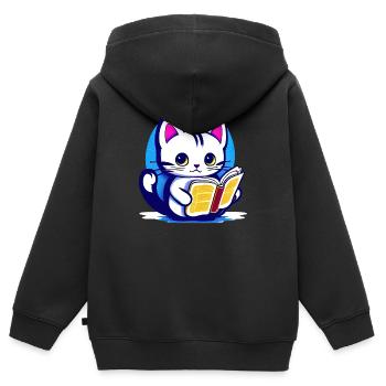 Katze liest ein Buch - Kinder Premium Organic Zip Hoodie - Schwarz - Hinten - AI Model Kid Male (0cm)