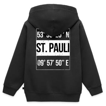 Koordinaten St. Pauli Hamburg - Kinder Premium Organic Zip Hoodie - Schwarz - Hinten - AI Model Kid Male (0cm)