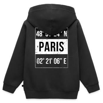 Coordonnées Paris - Sweat Premium à capuche zippé enfant bio - noir - Dos - AI Model Kid Male (0cm)