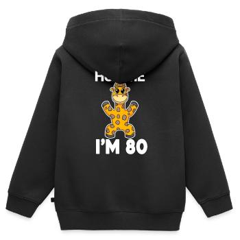 80e anniversaire - 80e anniversaire - Câlin - Sweat Premium à capuche zippé enfant bio - noir - Dos - AI Model Kid Male (0cm)
