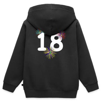 unisex, 18 feuerwerk bunt - Kinder Premium Organic Zip Hoodie - Schwarz - Hinten - AI Model Kid Male (0cm)