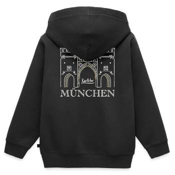 München, Karlstor am Stachus - Kinder Premium Organic Zip Hoodie - Schwarz - Hinten - AI Model Kid Male (0cm)
