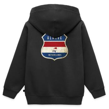 Almere Niederlande Wappen Design - Kinder Premium Organic Zip Hoodie - Schwarz - Hinten - AI Model Kid Male (0cm)