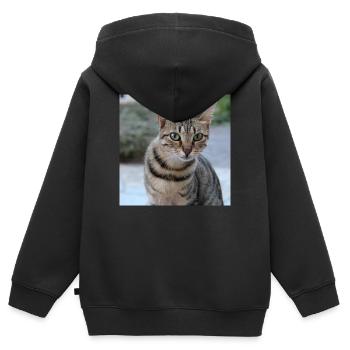 Chat chaton affiche chat carré affiche - Sweat Premium à capuche zippé enfant bio - noir - Dos - AI Model Kid Male (0cm)