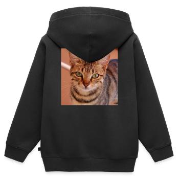 Chat chaton affiche chat carré affiche - Sweat Premium à capuche zippé enfant bio - noir - Dos - AI Model Kid Male (0cm)