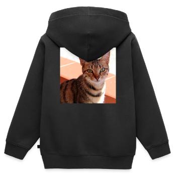 Chat chaton affiche chat carré affiche - Sweat Premium à capuche zippé enfant bio - noir - Dos - AI Model Kid Male (0cm)