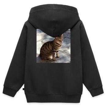 Chat chaton affiche chat carré affiche - Sweat Premium à capuche zippé enfant bio - noir - Dos - AI Model Kid Male (0cm)