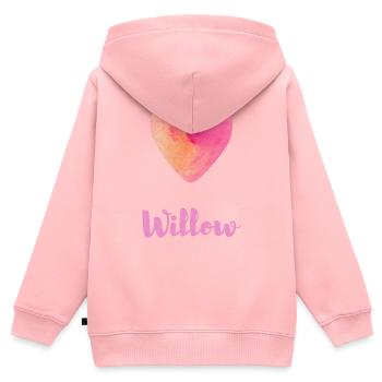 Tenue esthétique féminine en cœur rose de saule - Sweat Premium à capuche zippé enfant bio - rose - Dos - AI Model Kid Female (0cm)