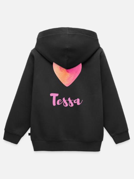 Tessa Rosa Herz Süßes Mädchen Namensshirt Tee - Premium børne zip-hættetrøje økologisk - sort