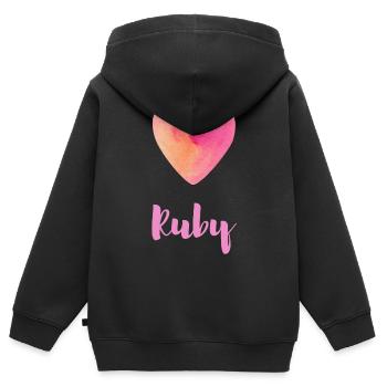 T-shirt Prénom féminin féminin au cœur rose rubis - Sweat Premium à capuche zippé enfant bio - noir - Dos - AI Model Kid Male (0cm)