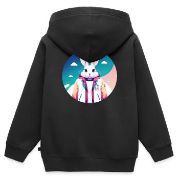Lapin, Lapin, Lapin de Pâques - Sweat Premium à capuche zippé enfant bio - noir - Dos - AI Model Kid Male (0cm)